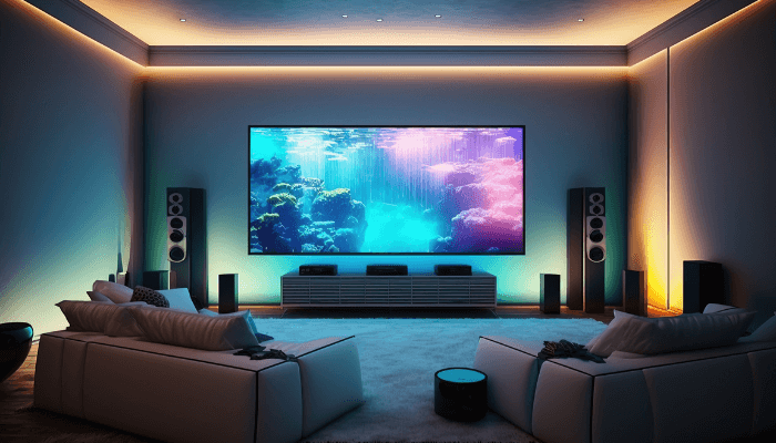 Living room with TV and speakers